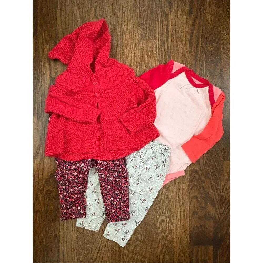 GAP BabyGap Infant Girls 6-12 Months Hooded Sweater, Top and Bottoms Bundle
